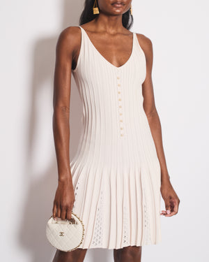 Chanel SS/12 Pink Ribbed Pearl Button Down Strap Dress Size FR 34 (UK 6)