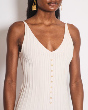 Chanel SS/12 Pink Ribbed Pearl Button Down Strap Dress Size FR 34 (UK 6)