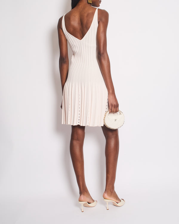 Chanel SS/12 Pink Ribbed Pearl Button Down Strap Dress Size FR 34 (UK 6)