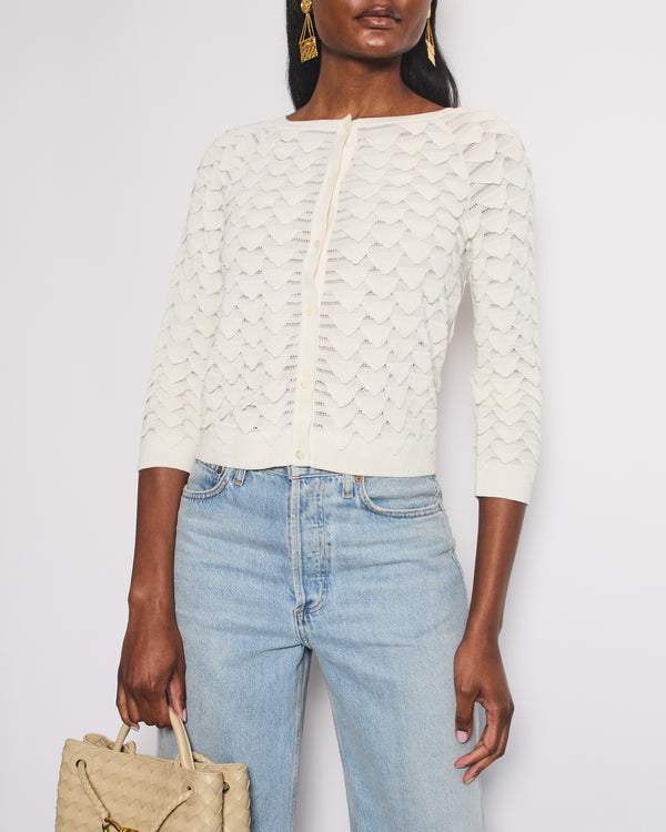 Christian Dior White Round Neck Button Down Crochet Cardigan Size FR 38 (UK 10)