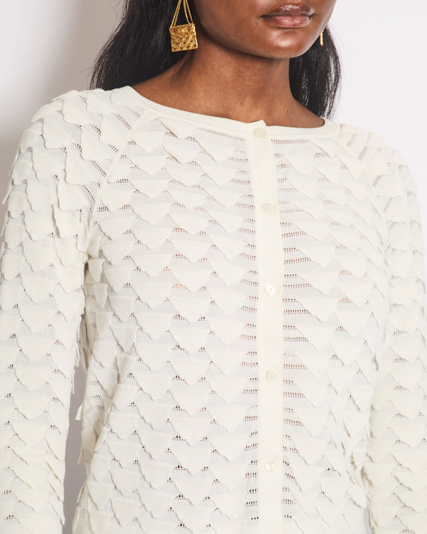 Christian Dior White Round Neck Button Down Crochet Cardigan Size FR 38 (UK 10)