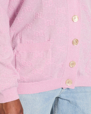 Gucci Pink GG Metallic Print Button Down Cardigan Size IT 38 (UK 6)