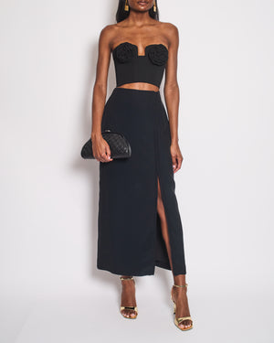 Magda Butrym Black Corset Bustier with Rose Appliqué Detail Size FR 36 (UK 8)