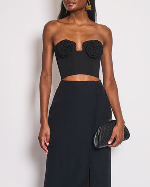 Magda Butrym Black Corset Bustier with Rose Appliqué Detail Size FR 36 (UK 8)