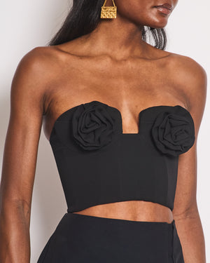 Magda Butrym Black Corset Bustier with Rose Appliqué Detail Size FR 36 (UK 8)