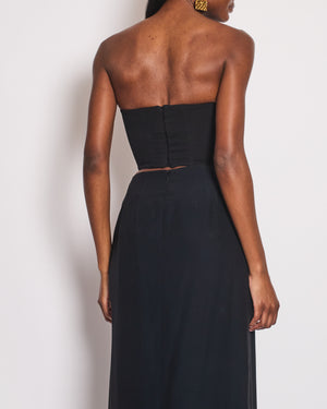 Magda Butrym Black Corset Bustier with Rose Appliqué Detail Size FR 36 (UK 8)