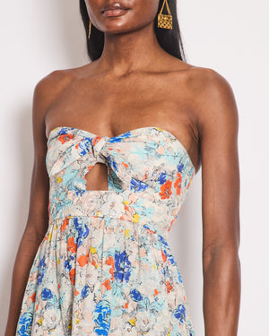 Zimmermann Blue Floral Bandeau Cut-Out Midi Dress with Blow Detail Size 0 (UK 8)