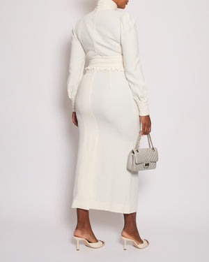 Alessandra Rich Cream Long Sleeve Midi Dress With Detachable Crystal Belt Size IT 42 (UK 10)