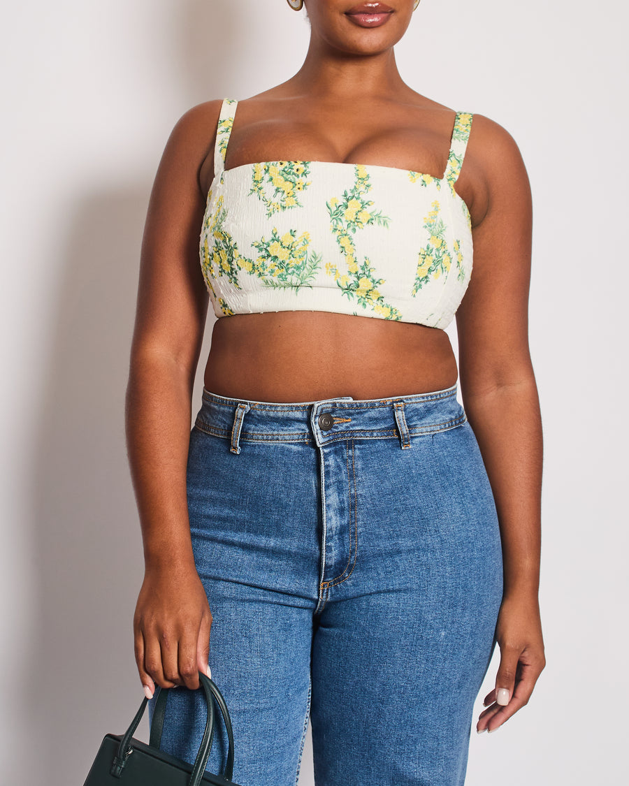 Emilia Wickstead Yellow & Green Floral Printed Crop Top Size UK 12