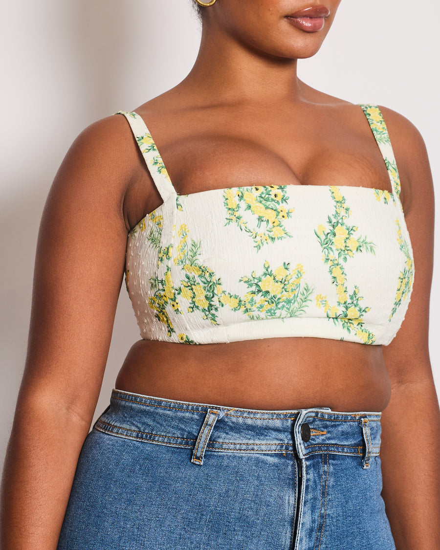 Emilia Wickstead Yellow & Green Floral Printed Crop Top Size UK 12