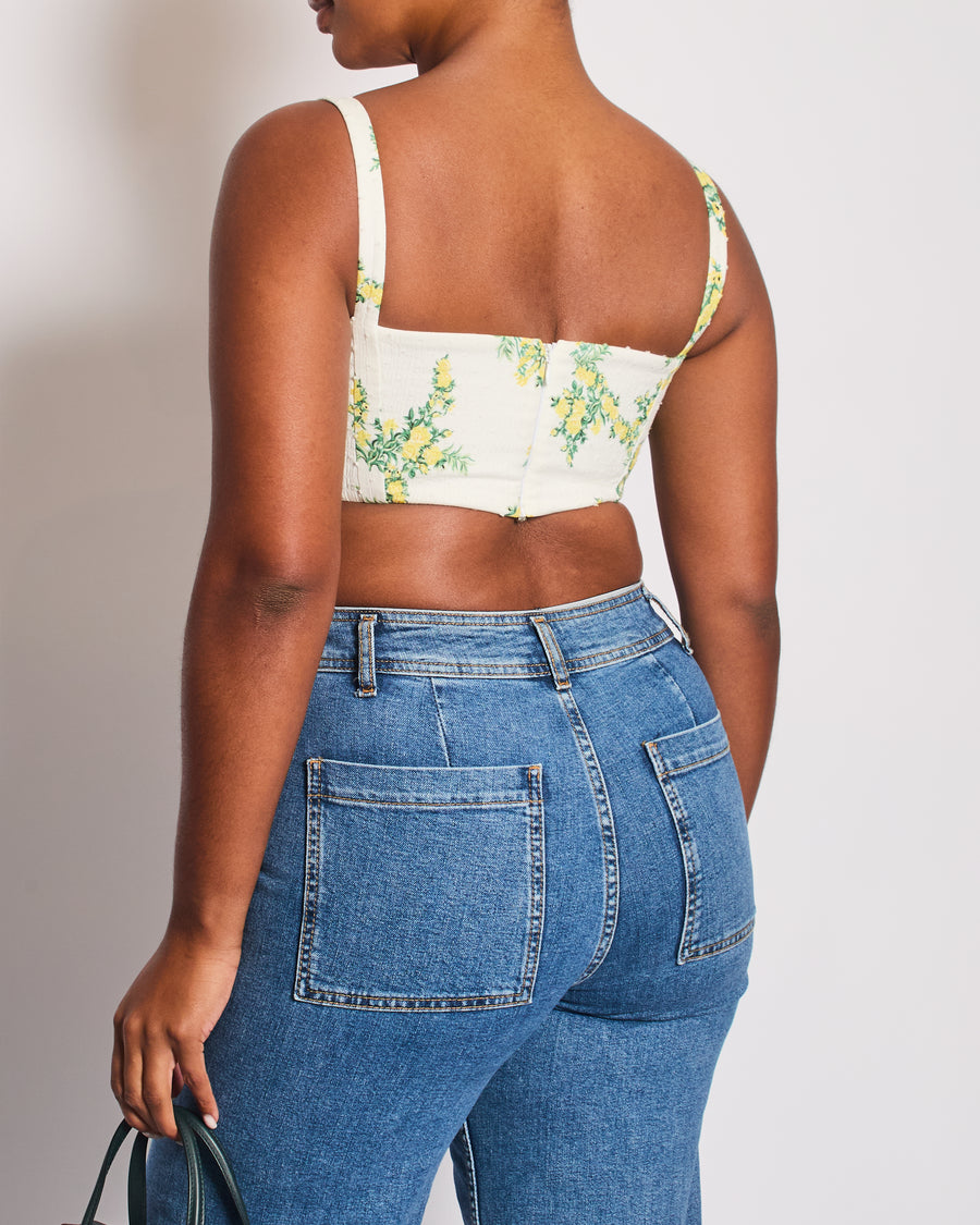 Emilia Wickstead Yellow & Green Floral Printed Crop Top Size UK 12