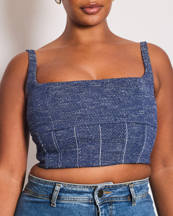 Emilia Wickstead Textured Blue Cotton Crop Top Size UK 12