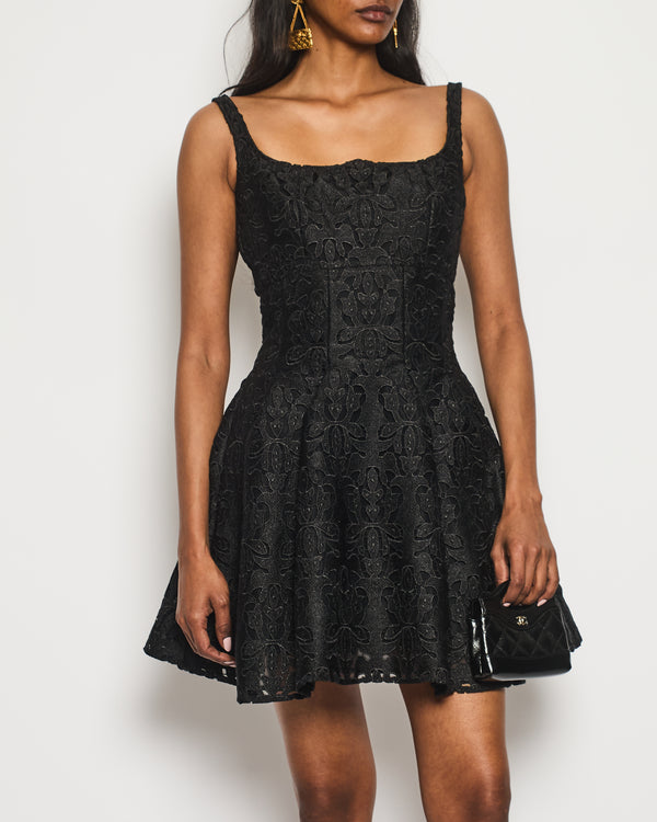 Emilia Wickstead Black Sleeveless Floral Lace Mini Dress Size UK 6