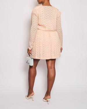 Christian Dior Pink Chevron Pleated Long Sleeve Mini Dress Size FR 42 (UK 14)