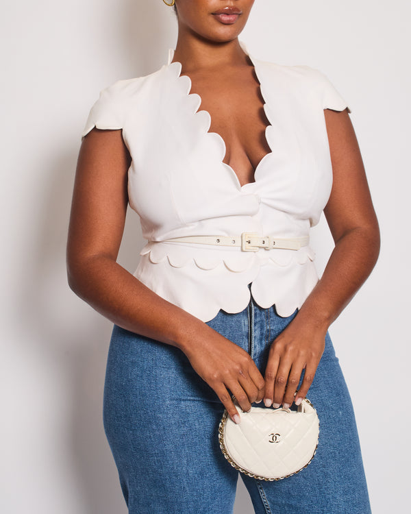 Christian Dior Ivory Short Sleeve Scalloped Edge Belted Jacket Size FR 42 (UK 14)