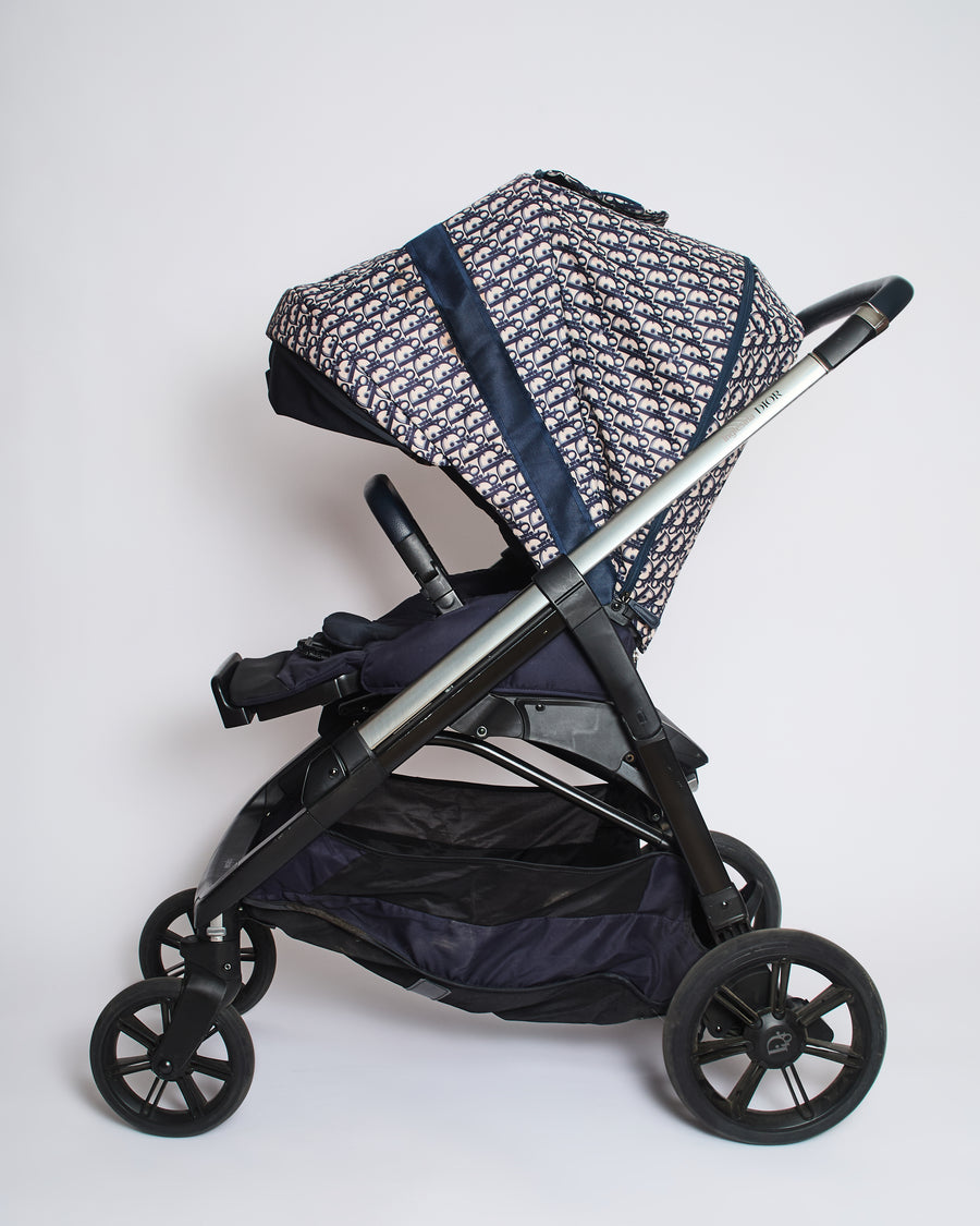 Christian Dior x Inglesina Bassinet and Stroller Combo in Blue and Beige Oblique Print Technical Fabric