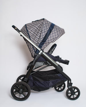 Christian Dior x Inglesina Bassinet and Stroller Combo in Blue and Beige Oblique Print Technical Fabric