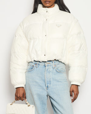 Prada White Re-Nylon Cropped Convertible Down Jacket IT 40 (UK 8) RRP £1750
