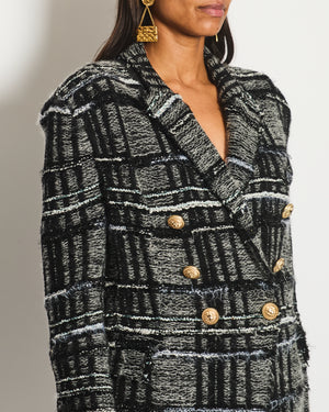 Balmain Black and Grey Checked Tweed Blazer with Gold Buttons Size FR 40 (UK 12)