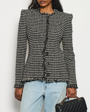 Alexander McQueen Black and White Stripped Frayed Tweed Jacket Size IT 40 (UK 8)