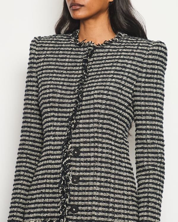 Alexander McQueen Black and White Stripped Frayed Tweed Jacket Size IT 40 (UK 8)