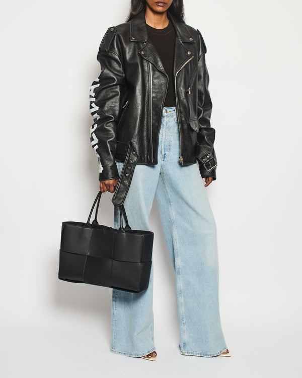 Balenciaga Black Leather Biker Jacket with Logo and Buckle Details Size IT 46 (UK 14) RRP £5,000