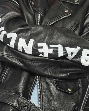Balenciaga Black Leather Biker Jacket with Logo and Buckle Details Size IT 46 (UK 14) RRP £5,000