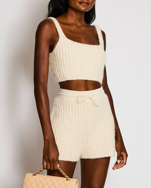 Loro Piana Cream Cashmere Two-Piece Cropped Top and Shorts Set Size IT S-M (UK 8-10)