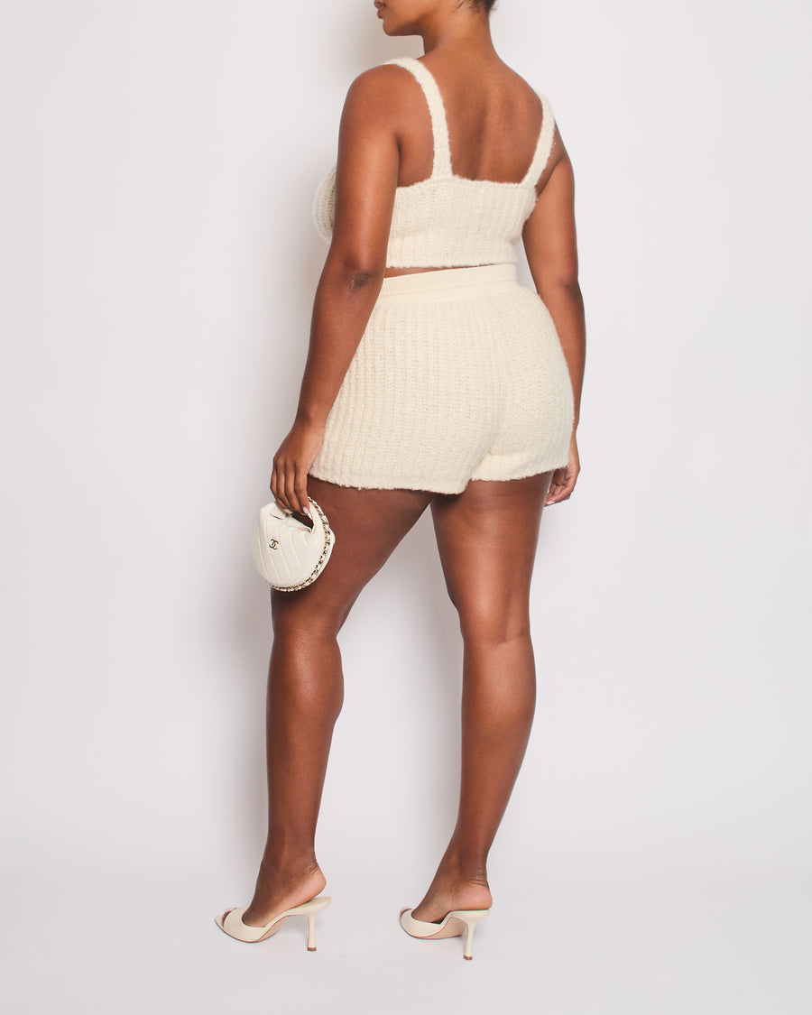 Loro Piana Cream Cashmere Two-Piece Cropped Top and Shorts Set Size IT S-M (UK 8-10)
