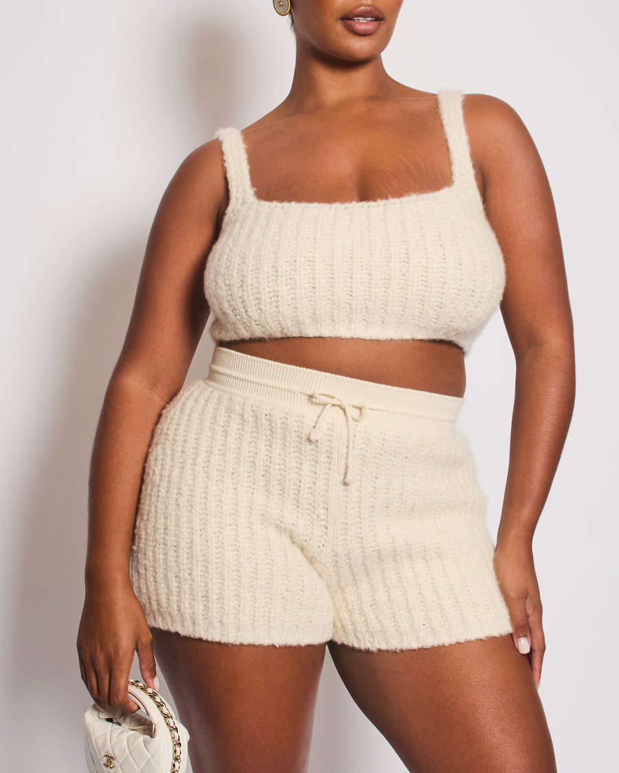 Loro Piana Cream Cashmere Two-Piece Cropped Top and Shorts Set Size IT S-M (UK 8-10)