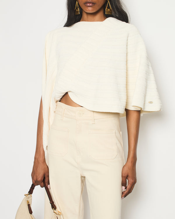 Chanel Cream Knit Poncho Top with Off-Shoulder Sleeve Detail Size FR 38 (UK 10)