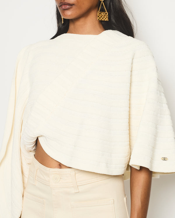 Chanel Cream Knit Poncho Top with Off-Shoulder Sleeve Detail Size FR 38 (UK 10)