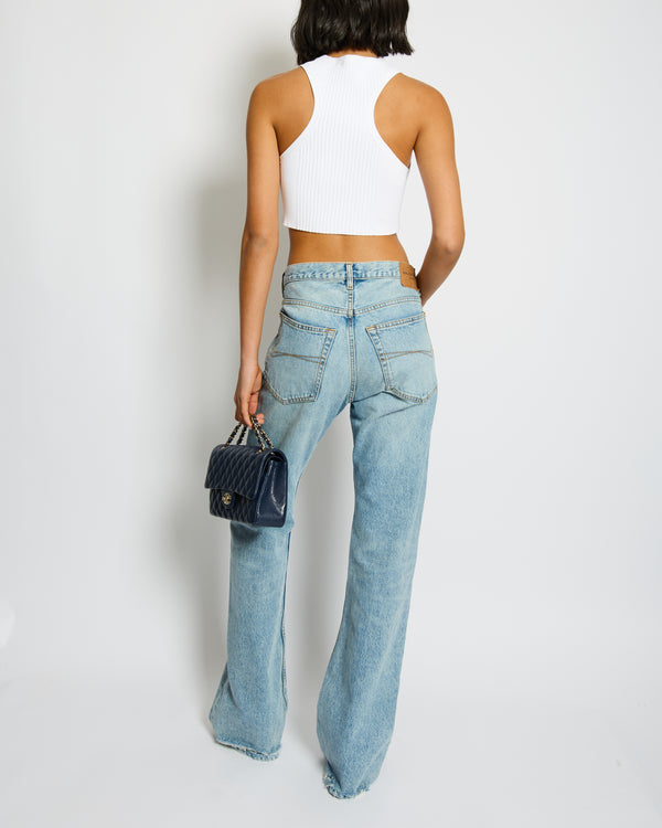 Balenciaga Blue Straight Leg Denim Jeans with Back Logo Detail Size 26 (UK 8)