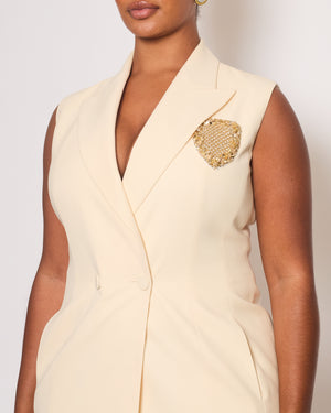 Christian Dior Cream Sleeveless Gilet Mini Dress with Gold Sequins Detail FR 42 (UK 12)