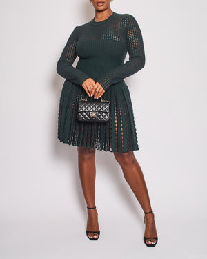 Alaïa Green Long Sleeve Knit Mini Dress with Cut Out Details Size FR 44 (UK 16)