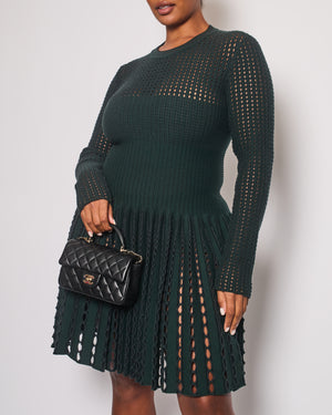 Alaïa Green Long Sleeve Knit Mini Dress with Cut Out Details Size FR 44 (UK 16)