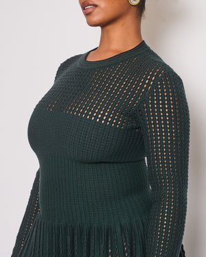 Alaïa Green Long Sleeve Knit Mini Dress with Cut Out Details Size FR 44 (UK 16)