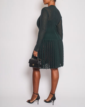 Alaïa Green Long Sleeve Knit Mini Dress with Cut Out Details Size FR 44 (UK 16)