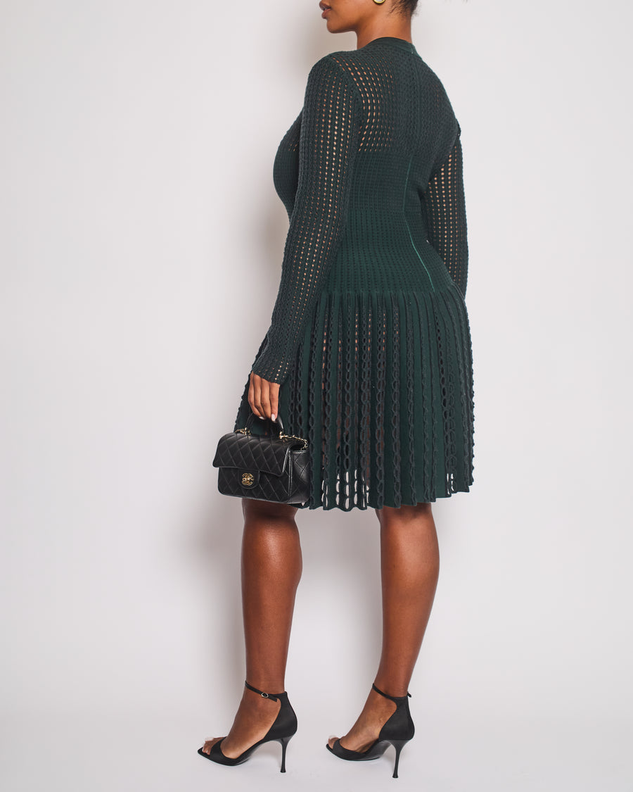Alaïa Green Long Sleeve Knit Mini Dress with Cut Out Details Size FR 44 (UK 16)