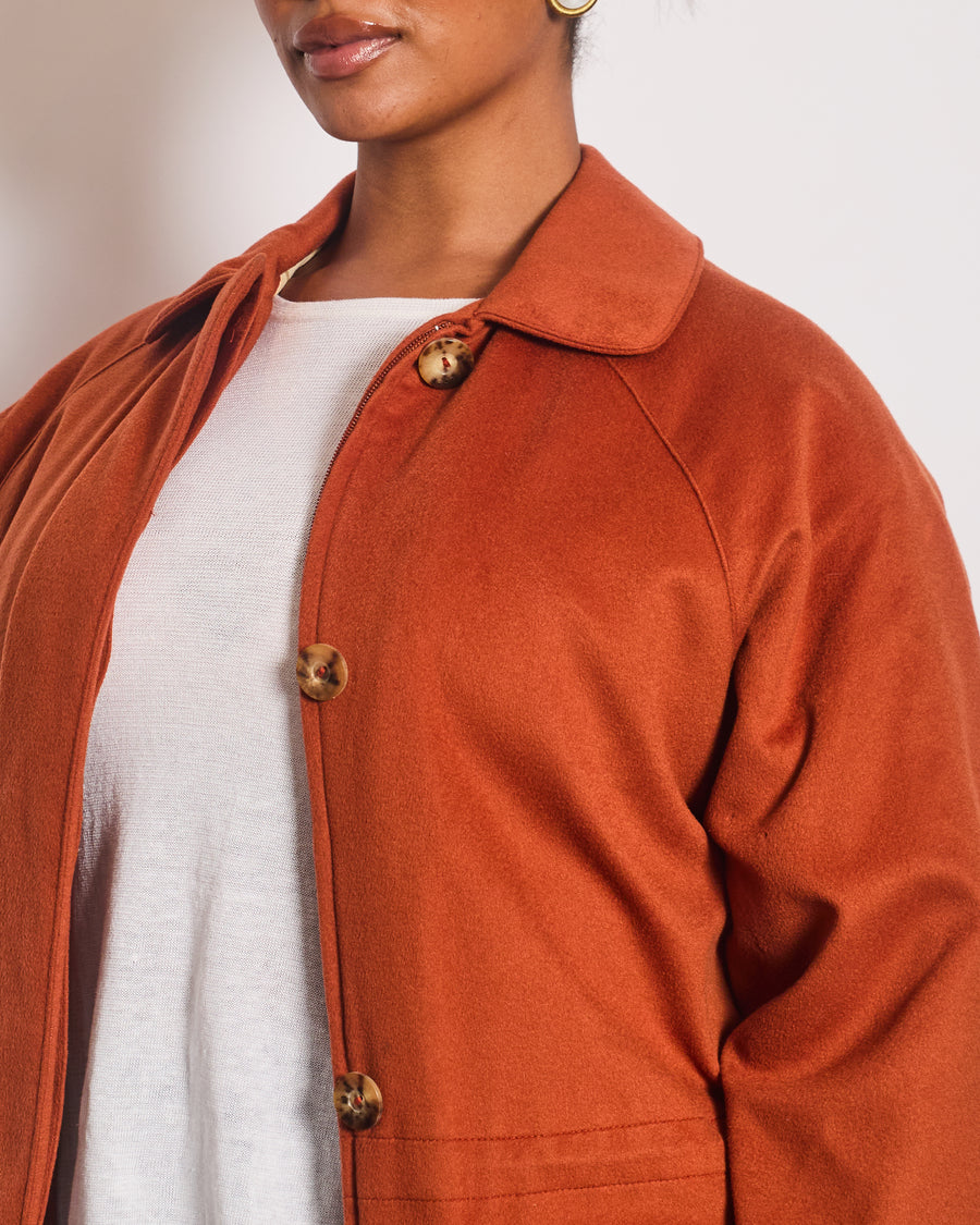 Loro Piana Burnt Orange "Storm System" Cashmere Button Down Coat Size IT 42 (UK 10)