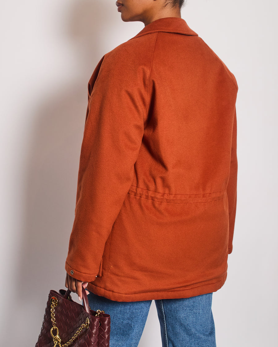 Loro Piana Burnt Orange "Storm System" Cashmere Button Down Coat Size IT 42 (UK 10)