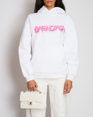 Balenciaga White Hooded Sweater with Pink Logo Size L (UK 10/12) RRP £1,100