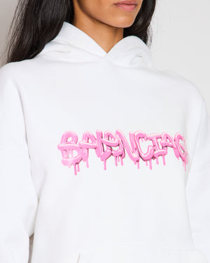 Balenciaga White Hooded Sweater with Pink Logo Size L (UK 10/12) RRP £1,100