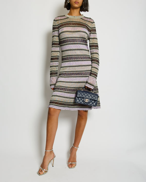 M Missoni Purple Metallic Striped Long-Sleeve Midi Dress Size IT 46 (UK 14)