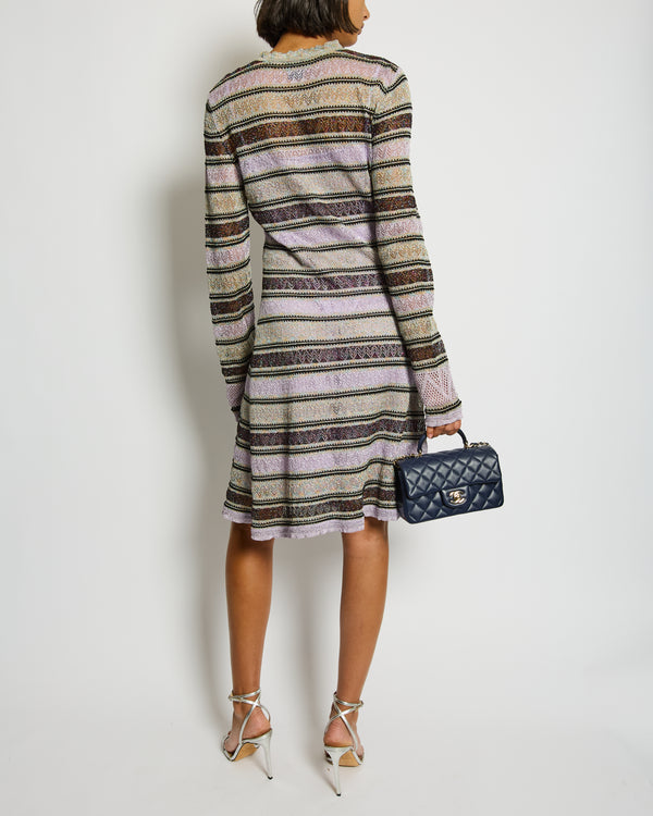 M Missoni Purple Metallic Striped Long-Sleeve Midi Dress Size IT 46 (UK 14)