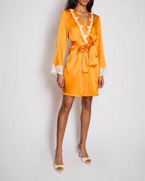 Margiolaine Silk Orange Robe with White Lace Detail Size IT 42 (UK 10)