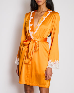Margiolaine Silk Orange Robe with White Lace Detail Size IT 42 (UK 10)