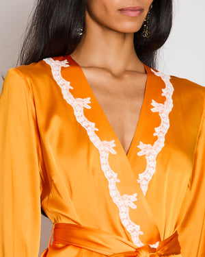 Margiolaine Silk Orange Robe with White Lace Detail Size IT 42 (UK 10)