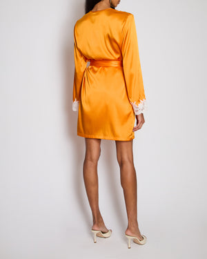 Margiolaine Silk Orange Robe with White Lace Detail Size IT 42 (UK 10)