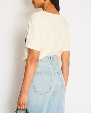 Gucci Cream Glitter Logo Embellished T-Shirt Size XS (UK 6)